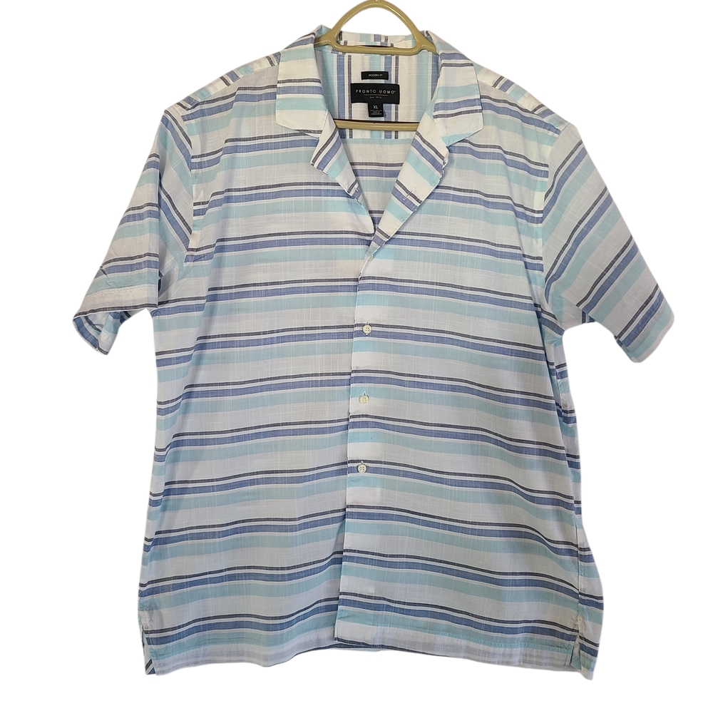 Pronto Uomo Modern Fit Striped Short Sleeve Button Down Shirt - Men's XL